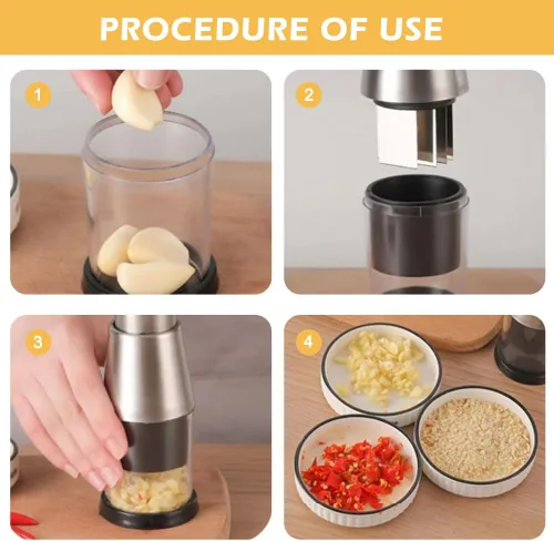 Miniatura 5 de Picador manual de alimentos, mini picador compacto de acero inoxidable prensado de ajo, prensa manual funcional de ajo para picar papas, rebanar