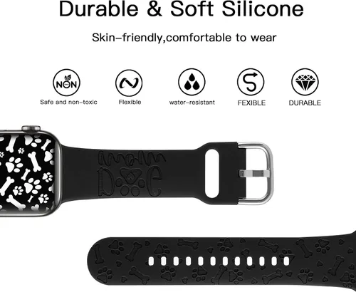 Miniatura 3 de Correa de silicona grabada con diseño de pata de perro compatible con Apple Watch 38 40 1.614 in 42 44 45 46 1.929 in para mujeres y hombres, correa