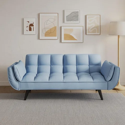 Miniatura 6 de 57" Convertible Sofa Bed Couch Sleeper Modern Velvet Home Loveseat Folding Daybed Guest Bed, Adjustable 3 Angles, Soft 2 Armrests Throw Pillow, for