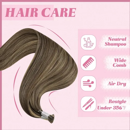 Miniatura 5 de YoungSee Itip - Extensiones de cabello humano con punta en I, color marrón, extensiones de cabello humano con punta en I, con mechas marrón oscuro