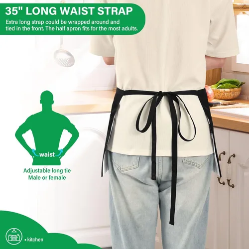 Miniatura 5 de FASHON&FASCIN Delantales personalizados para mujeres y hombres, delantales de camarera personalizados con 3 bolsillos para camareras medio delantal