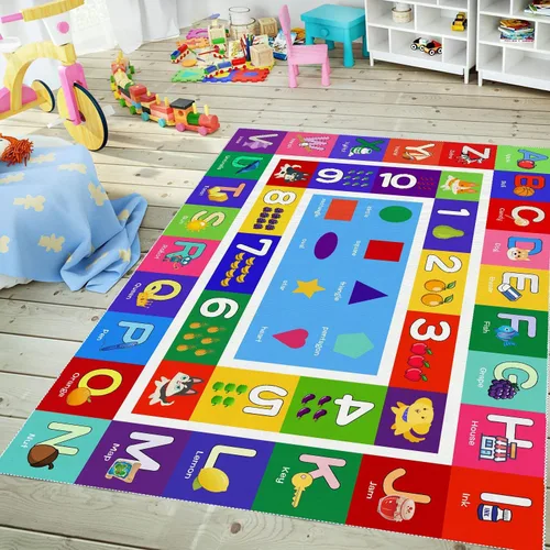 Miniatura 12 de ABC - Alfombra de juego para niños, con forma del alfabeto, con números del alfabeto, alfombra de área educativa de aprendizaje de frutas, grande