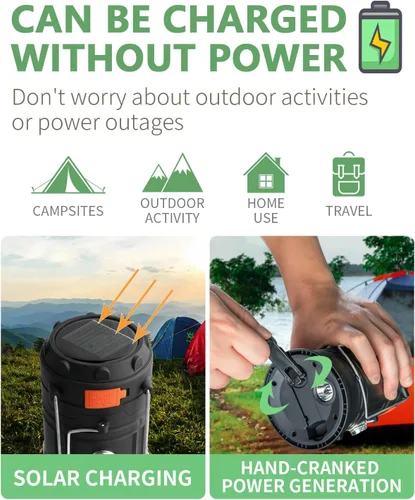 Miniatura 2 de Linterna solar de campamento con manivela, linterna LED ultra brillante portátil de gran capacidad, cargador USB, linterna electrónica