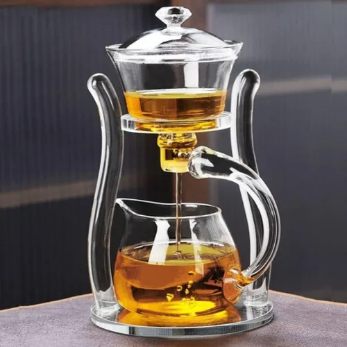 Miniatura 5 de Lazy Kungfu - Tetera semiautomática de vidrio, tetera de succión automática de preparación de agua, tetera de oficina, juego de té de vidrio con 6
