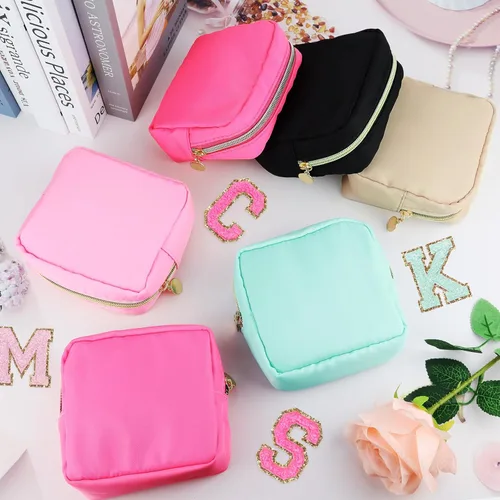 Miniatura 7 de Giesiery 9 mini bolsas de maquillaje a granel de nailon para cosméticos, bolsa de viaje, bolsa organizadora de artículos de tocador, bolsa pequeña