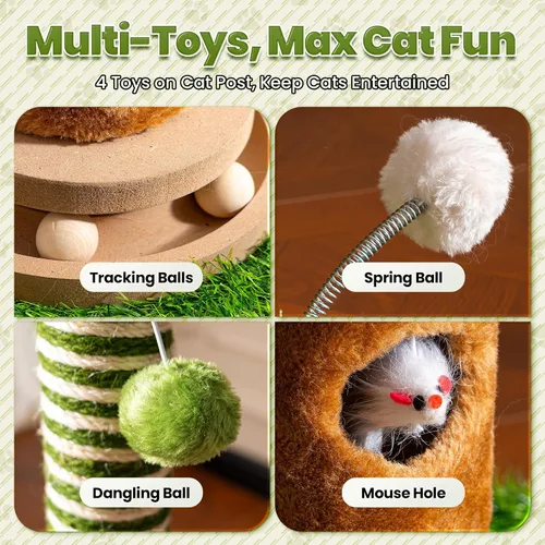 Miniatura 5 de Poste rascador para gatos de 39 pulgadas de alto con bola interactiva y agujero para el mouse para gatos adultos de interior, cuerda de sisal, torre