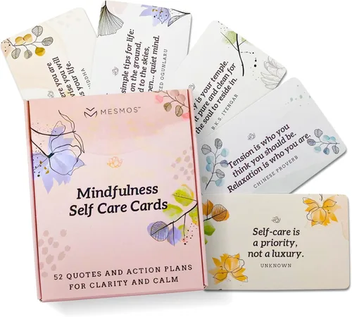 MESMOS 52 tarjetas de atención plena con planes de acción. Regalos de relajación para aliviar el estrés para mujeres, tarjetas de afirmación
