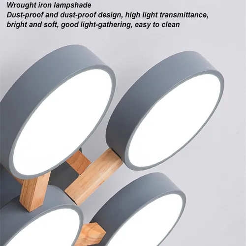 Miniatura 7 de Lámpara LED de techo, 20 pulgadas, 4 luces, moderna lámpara de techo empotrada de madera de 44 W para sala de estar, dormitorio, cocina, regulable
