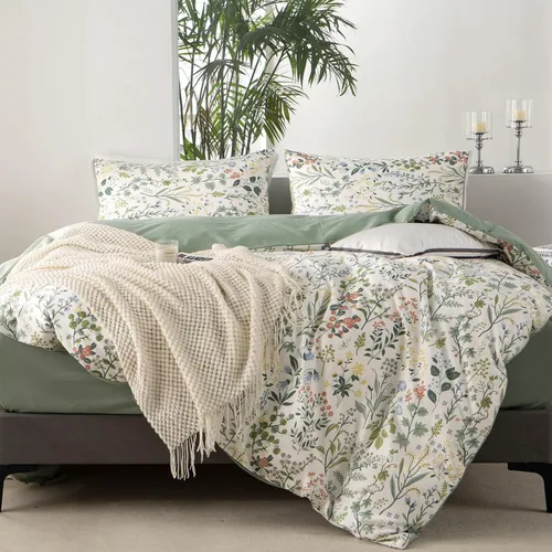 Miniatura 9 de VM VOUGEMARKET - Juego de funda de edredón floral amarilla de 3 piezas para niñas, de algodón, funda de edredón de flores rosas con cierre de F#