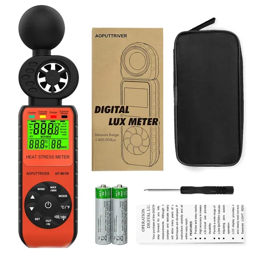 Miniatura 7 de Anemómetro medidor de estrés por calor, termómetro de globo de bombilla húmeda para exteriores WBGT para velocidad del viento/humedad/alarma WBGT