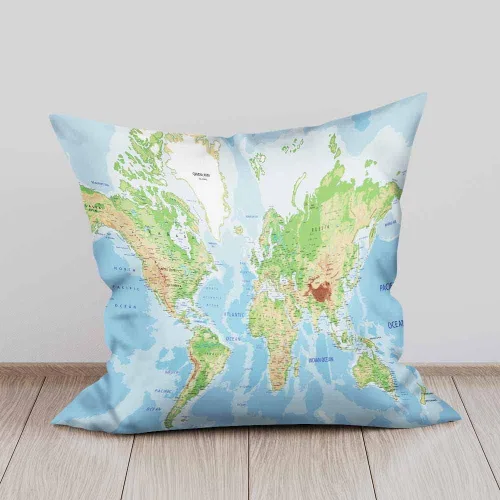 Miniatura 3 de Juego de 2 fundas de almohada decorativas con diseño de mapa del mundo, geografía terrestre y marítima con etiquetado, para el hogar, sofá, silla