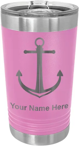 Miniatura 7 de LaserGram Vaso de pinta aislado al vacío de 16 onzas, ancla de barco, grabado personalizado incluido (negro)