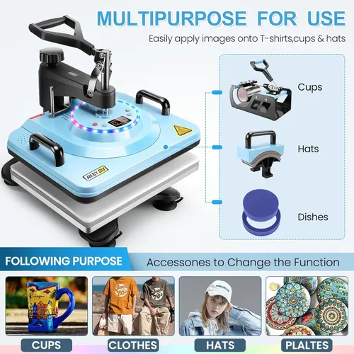 Miniatura 3 de WHUBEFY Máquina de prensa térmica para camisetas, máquina de prensa de calor de 15 x 12 pulgadas, prensa de transferencia de impresión de camisas