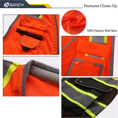 Miniatura 2 de JKSafety - Chaleco de seguridad de alta visibilidad con 9 bolsillos, chaleco reflectante de malla de alta visibilidad para hombres y mujeres, cuello