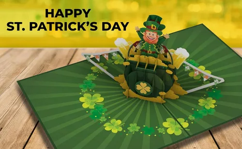 Miniatura 7 de iGifts And Cards Tarjeta desplegable 3D de duende de oro, diseño festivo de celebración irlandesa para cumpleaños del día de San Patricio y buena