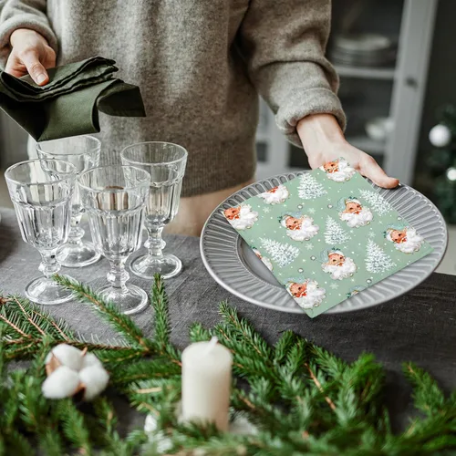 Miniatura 7 de 80 servilletas de Navidad verdes de Papá Noel desechables para almuerzo, servilletas de mano para suministros de fiesta, decoración de mesa