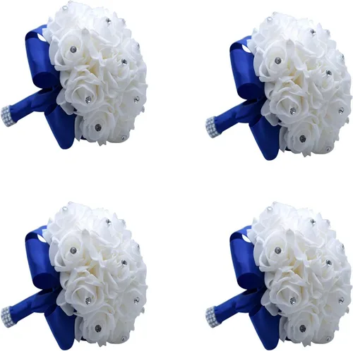 Miniatura 12 de S_SSOY Ramo de boda de cristal PE rosas para novia, dama de honor, flores de mano para fiesta, iglesia, día de San Valentín, azul marino