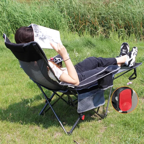 Miniatura 2 de Silla de camping reclinable con reposapiés extraíble con reposacabezas, cojín de algodón, sillas plegables ajustables y portátiles