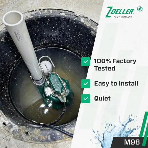 Miniatura 6 de Zoeller Bomba de sumidero M98 Flow-Mate - 1/2 HP - Hierro fundido - Enchufe de alimentación LED - Alto flujo - Turbina de vórtice - Hardware