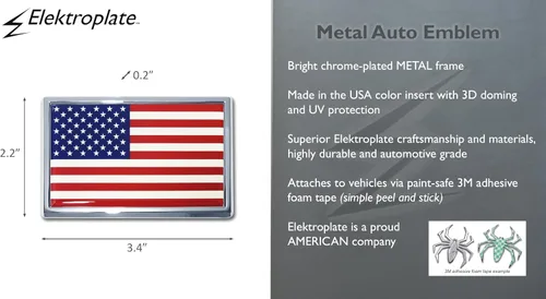 Miniatura 5 de Elektroplate Emblema cromado de metal de la bandera de Estados Unidos, tamaño del automóvil de 3.4 x 2.2 pulgadas, resistente a la intemperie Cromo