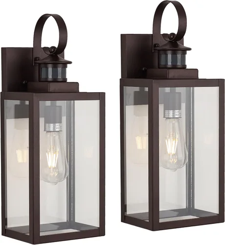 Miniatura 8 de MICSIU Luminaria Exterior con Sensor de Movimiento de Bronce, Aplique de Pared Exterior de 11.75 Pulgadas de Anochecer a Amanecer, Luces de Farol