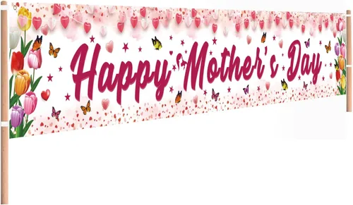 Decoraciones para el día de la madre, pancarta de feliz día de la madre, tamaño grande, diseño floral rosa con mariposas, decoración para el día de