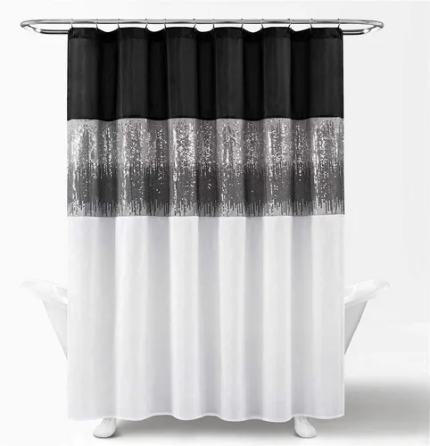 Lush Decor Cortina de ducha Night Sky, individual, 72 x 72 pulgadas, negro y blanco - Cortina de ducha de lentejuelas - Cortina de baño de bloques