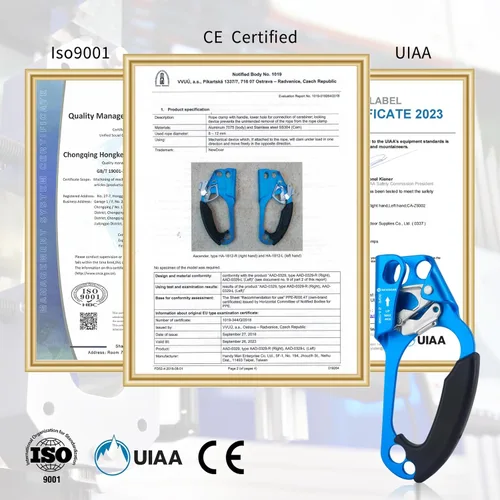 Miniatura 3 de NewDoar Certificado UIAA y CE - Ascendedor de mano para escalada en roca, arborista, equipo de rapel para cuerda de 8~13MM Azul-derecha
