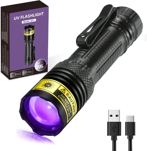 Miniatura 7 de DARKDAWN Linterna UV de 365 nm, luz negra, mini y potente USB- C linternas LED recargable, lámpara de madera, linterna portátil de enfoque ajustable