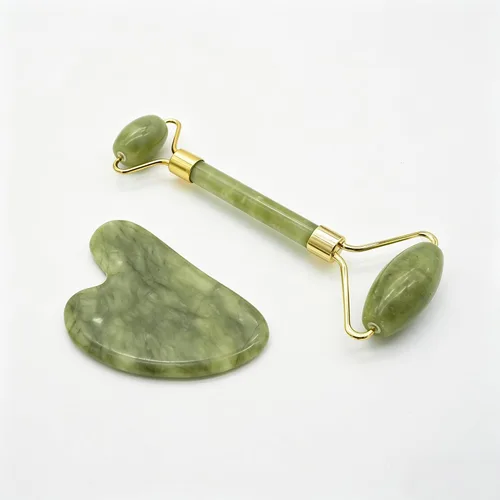 Miniatura 7 de Rodillo de jade de hielo facial 3 en 1 y herramienta Gua Sha, 100% natural de jade real, antiarrugas, herramienta masajeadora de cuello