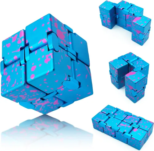 Miniatura 10 de Cubo infinito de metal, juguete portátil de escritorio, alivio de la ansiedad para adultos, adolescentes y niños, regalo para TDAH, negro y rojo