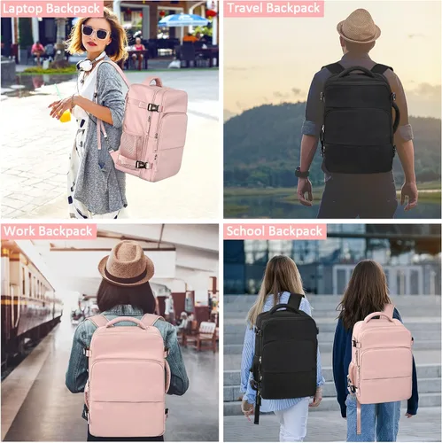 Miniatura 41 de Mochila de Viaje Snoffic para Mujer, Negro, 17 pulg.