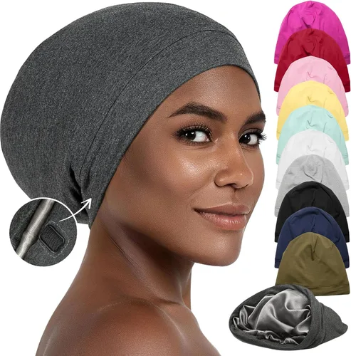 Miniatura 14 de CAPLORD Gorro de satén para dormir, envoltura de pelo rizado para hombres, gorros de seda ajustables para mujeres, gorro de seda para el cabello