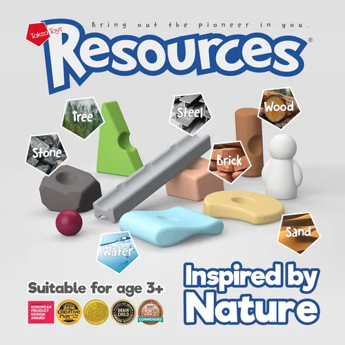 Miniatura 7 de Taksa Toys Locomo & Resources Set: 72 piezas de bloques de construcción Montessori y 5 figuras de animales de madera de color natural, juego
