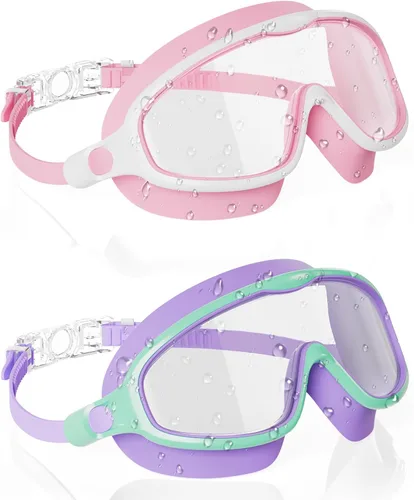 Miniatura 10 de Aegend Gafas de natación para niños y jóvenes de 3 a 14 años – Paquete de 2 gafas de visión clara antivaho anti-UV para natación Aqua y chapado