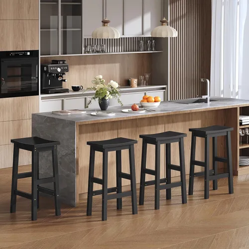 Miniatura 2 de HOOBRO Taburetes de bar, juego de 2 sillas de bar, taburetes de bar de altura de mostrador, taburetes de cocina de bambú, taburetes de silla de Negro