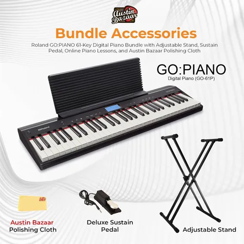 Miniatura 2 de Roland GO-61P - Paquete de piano digital de 61 teclas con soporte ajustable, pedal de sostenimiento, lecciones en línea y paño de pulido de Austin