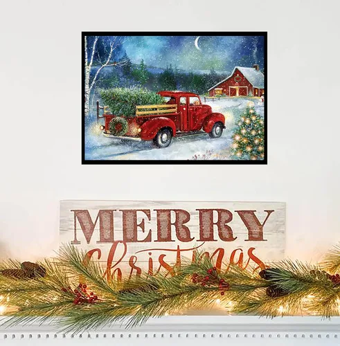 Miniatura 2 de RUIHA Kit de pintura de diamantes de Navidad, kit de arte de diamantes de invierno para adultos, pintura 5D de camión rojo con taladro completo