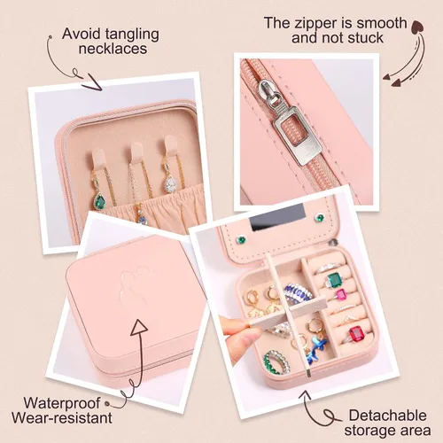 Miniatura 4 de Parima Joyero de viaje Pequeño joyero de viaje para mujeres, adolescentes y niñas, organizador de joyas de viaje, organizador de joyas de viaje