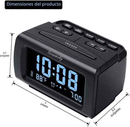 Miniatura 6 de DreamSky - Relojes despertadores de radio para dormitorios con respaldo de batería, números grandes y brillantes con regulador de intensidad, puerto