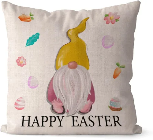 Miniatura 56 de Divertidas fundas de almohada de gnomo de Pascua, huevos de Pascua, zanahorias, divertidas fundas de almohada de 16 x 16 pulgadas, decoración
