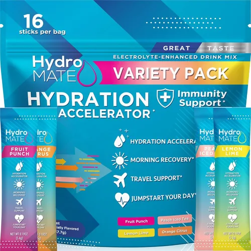 HydroMATE - Paquetes de electrolitos en polvo, acelerador de hidratación bajo en carbohidratos, mezcla de bebida para alivio de fiestas, más