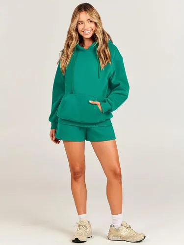 Miniatura 6 de ANRABESS Conjunto de 2 piezas para mujer, sudadera corta con cordón y capucha de gran tamaño, conjunto a juego