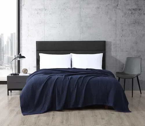 Miniatura 13 de Kenneth Cole - Manta tamaño King, manta de algodón 100% texturizado de rejilla de gofre para cama o sofá, ligera y transpirable para comodidad Negro