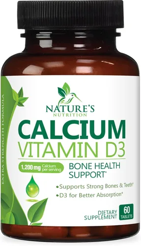 Suplemento de calcio con vitamina D3-1200 mg de calcio por porción con D3 para una mejor absorción - Apoya la salud inmunológica, huesos y dientes -