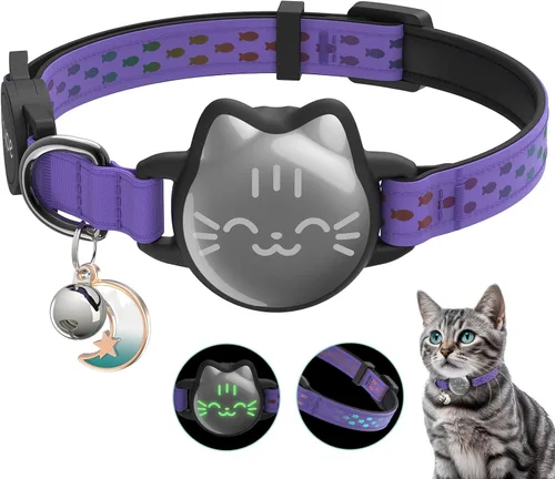 Miniatura 14 de AirTag - Collar de gato reflectante compatible con Apple AirTag de 1ª y 2ª generación, soporte oculto con campana, correa ligera resistente al agua