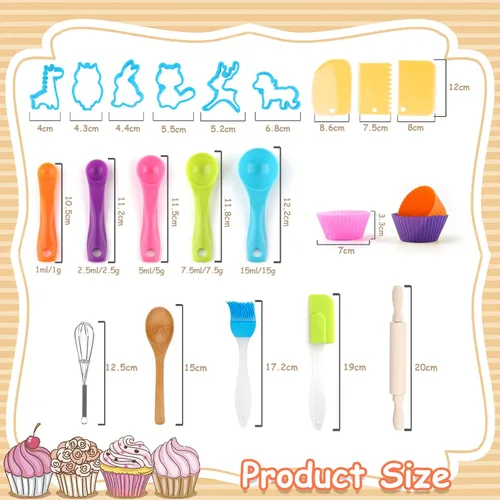 Miniatura 8 de KAEGREEL Juego de chef para hornear para niños con delantal de unicornio y manopla, 26 juguetes de cocina para niños, juego de cocina con sombrero