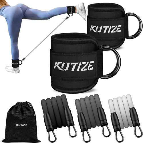 KUTIZE - Bandas de resistencia de tobillo con puños para mujeres y hombres - Equipo de entrenamiento ajustable de 3 niveles para piernas y glúteos,