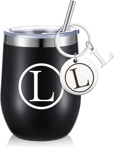 Miniatura 17 de Dandat - Vaso de vino personalizado con llavero de 12 onzas, taza de viaje de acero inoxidable negra con tapa y popote para empleados, profesores