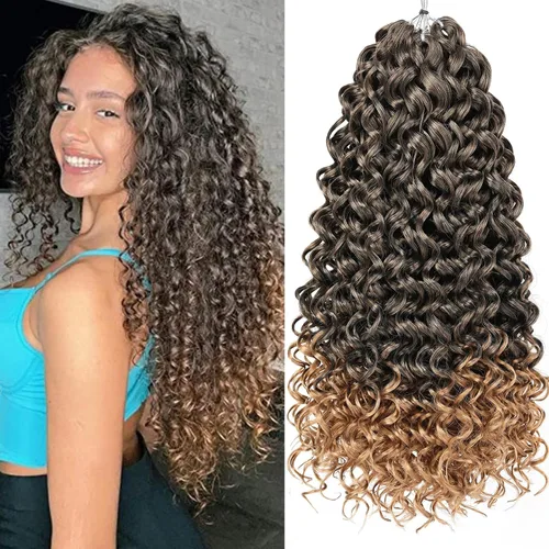 Unionbeauty Paquete de 8 Cabello de Ganchillo GoGo Curl - 18 Pulgadas Extensión de Cabello Rizado Sintético Onda de Agua para Mujeres Negras - Rizo
